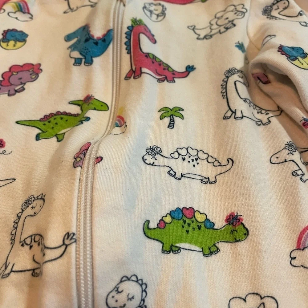 Long sleeve 2-way zip sleeper with dinosaurs and rainbows